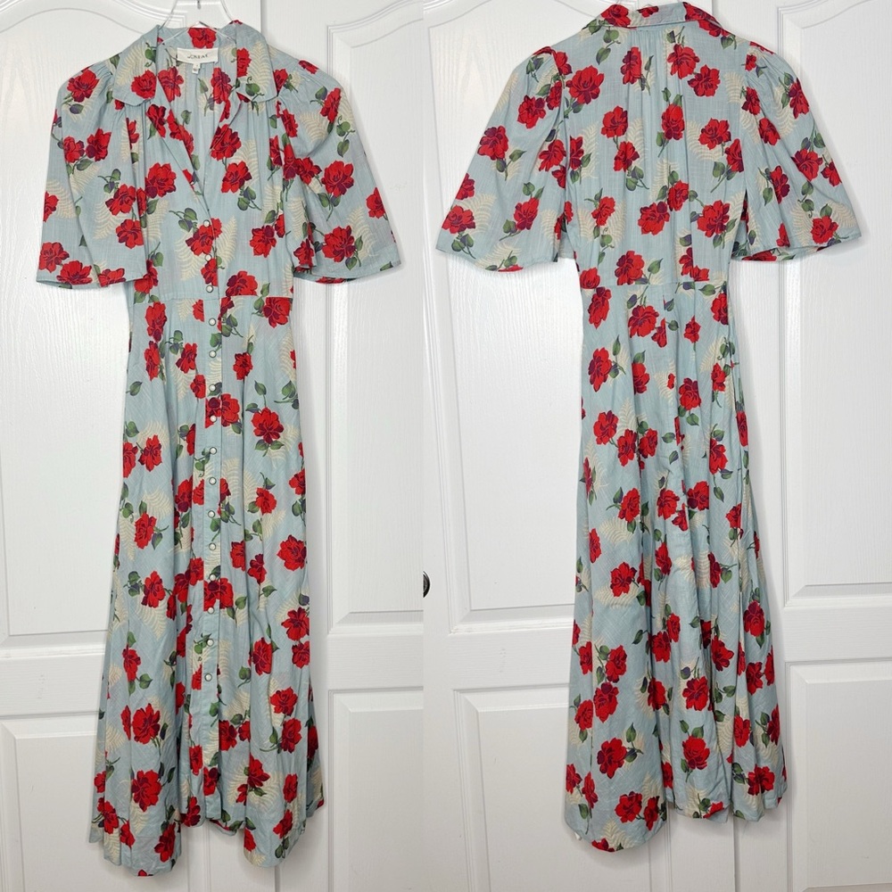 The Great Bridge Floral Midi Dress Blue Red Cotton Size 0 / XS - Picture 13 of 15